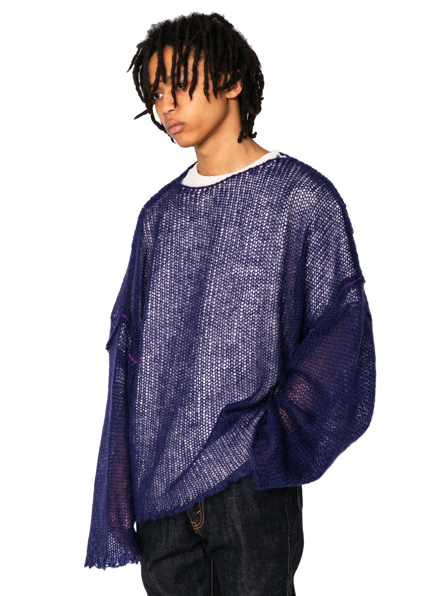 RESEARCHED BOAT NECK SWEATER/ MOHAIR MIX YARN