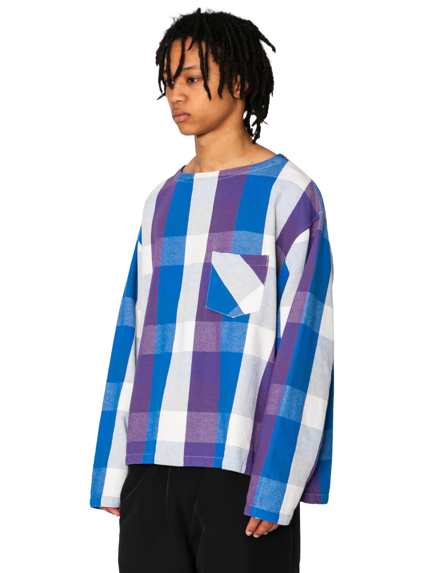 RESEARCHED PULLOVER BOAT NECK SHIRT/ FLANNEL CHECK