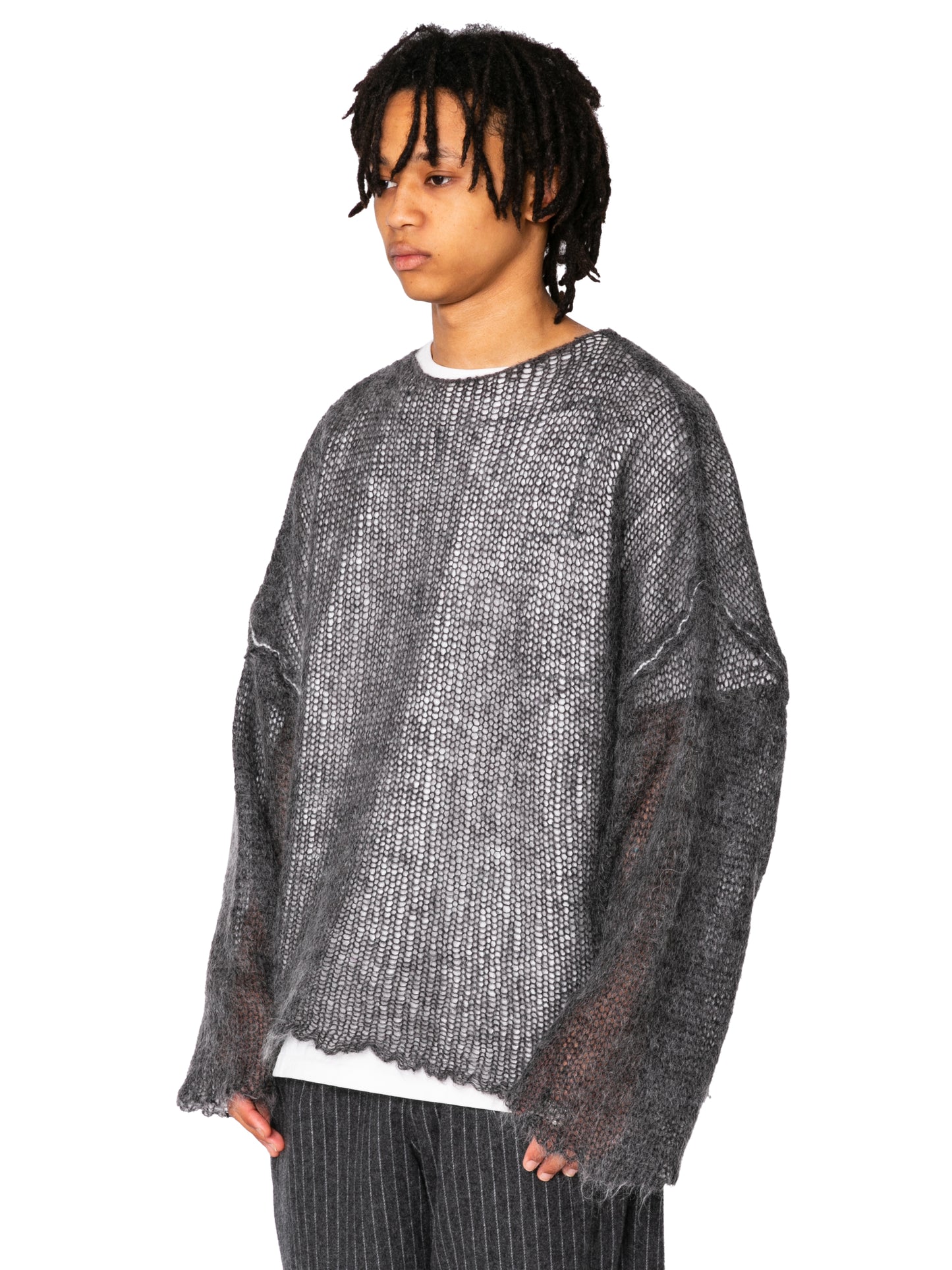RESEARCHED BOAT NECK SWEATER/ MOHAIR MIX YARN