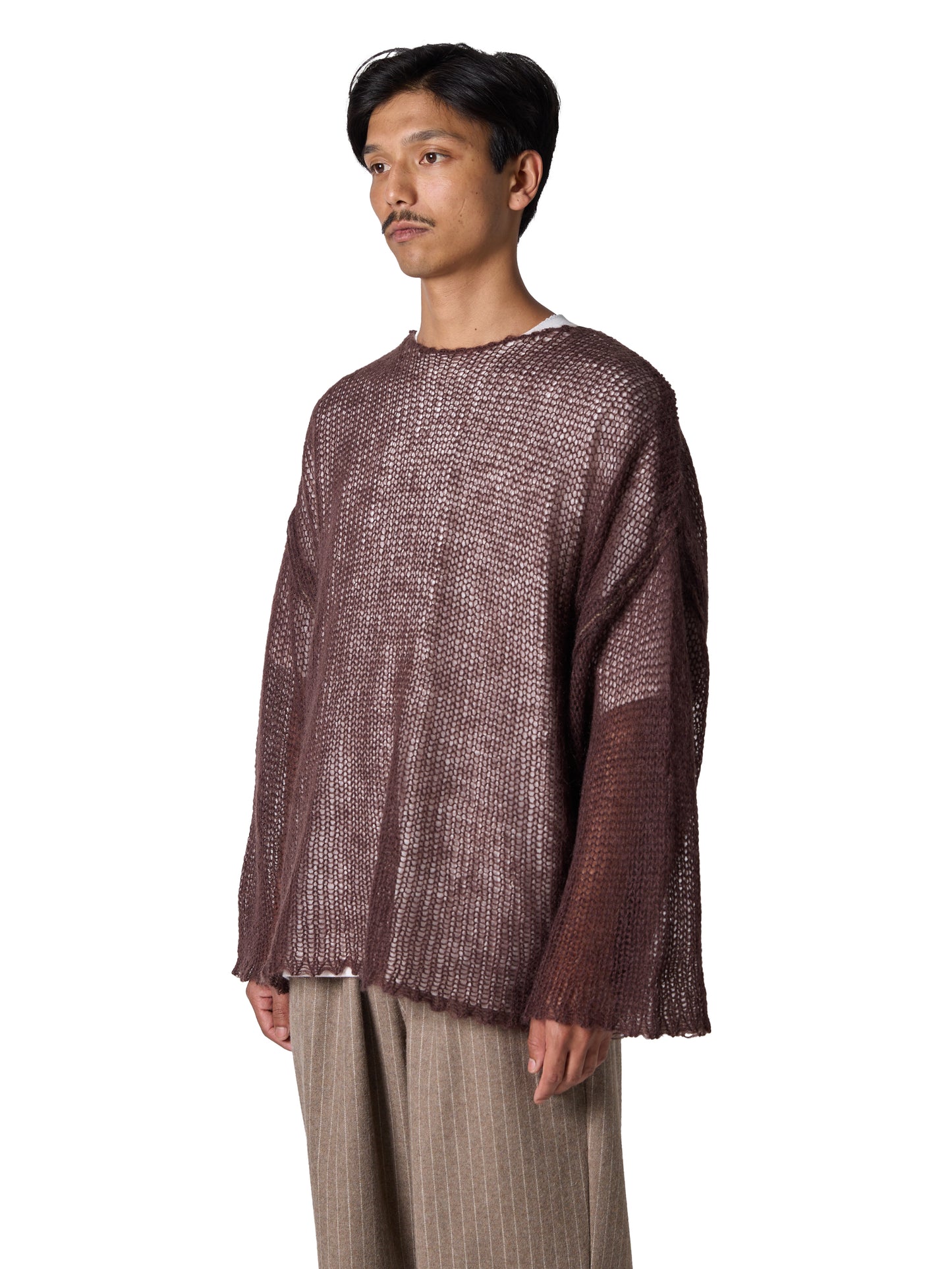 RESEARCHED BOAT NECK SWEATER / MOHAIR MIX YARN