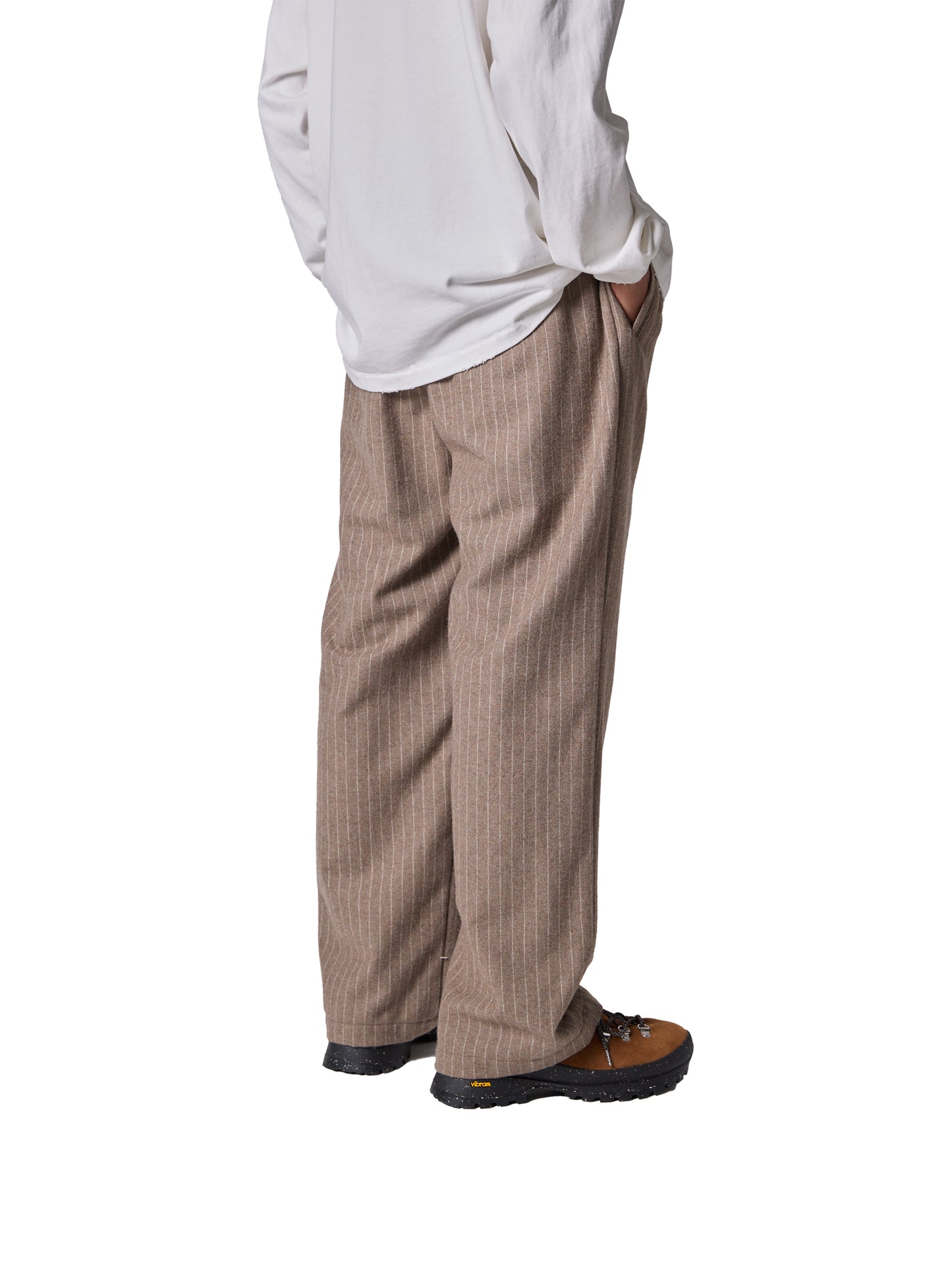 CRAFTED 3 TUCK SLACKS / WOOL MIX STRIPE TWILL