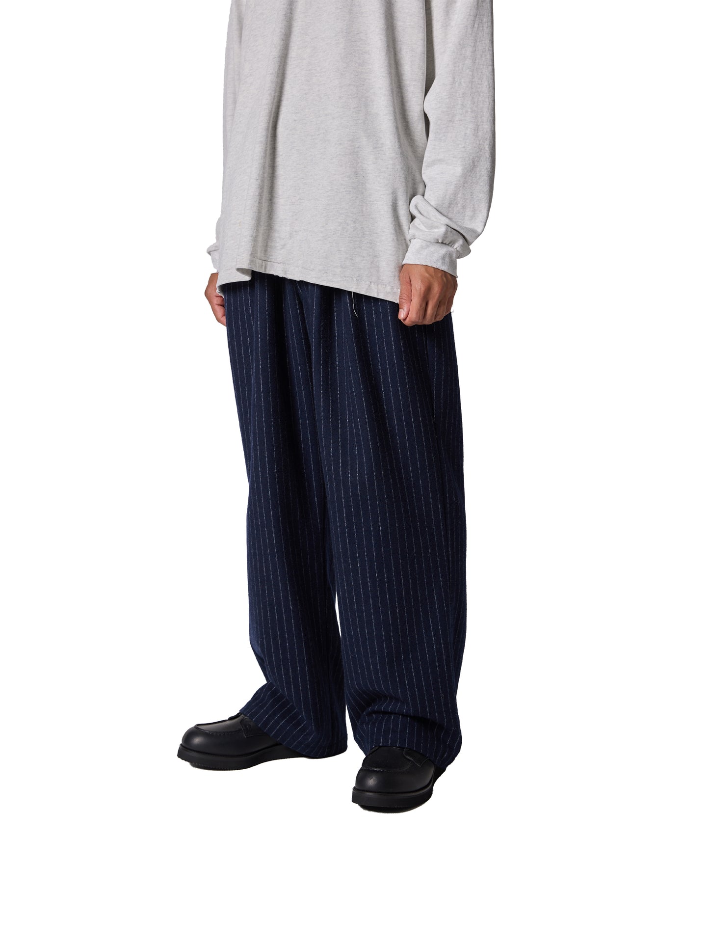 CRAFTED 3 TUCK SLACKS / WOOL MIX STRIPE TWILL