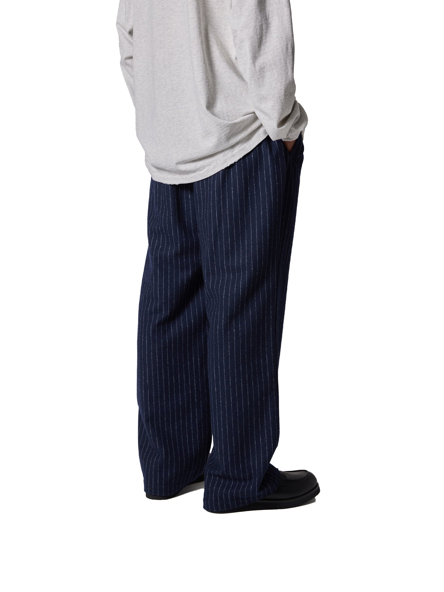 CRAFTED 3 TUCK SLACKS / WOOL MIX STRIPE TWILL