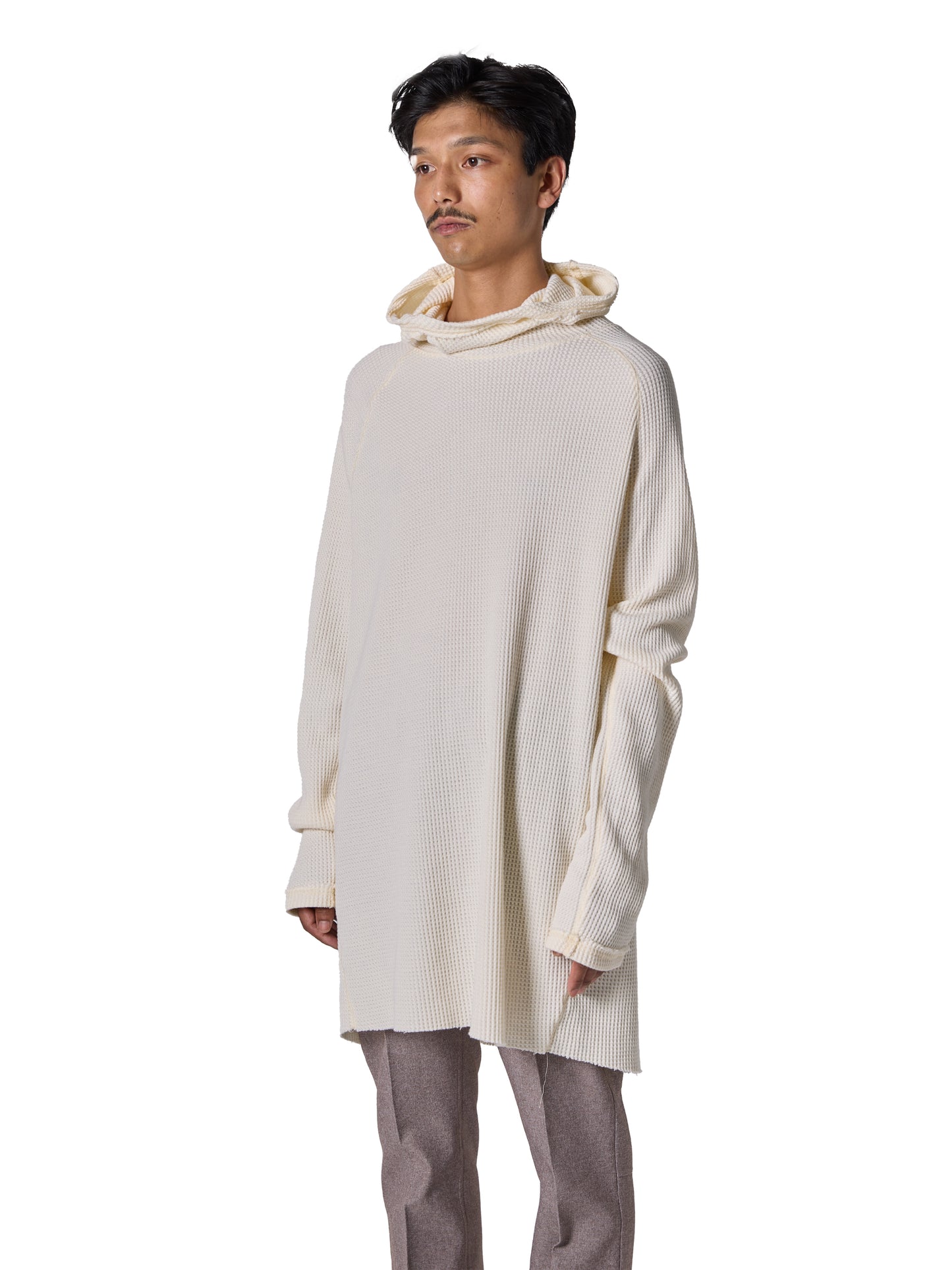 ORGANIZED HOODED PULLOVER LONG TOP / COTTON THERMAL