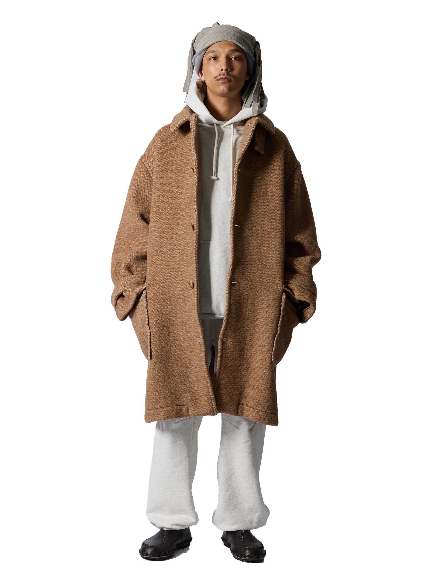RESEARCHED CITY COAT / ALPACA MIX MELTON HERRINGBONE