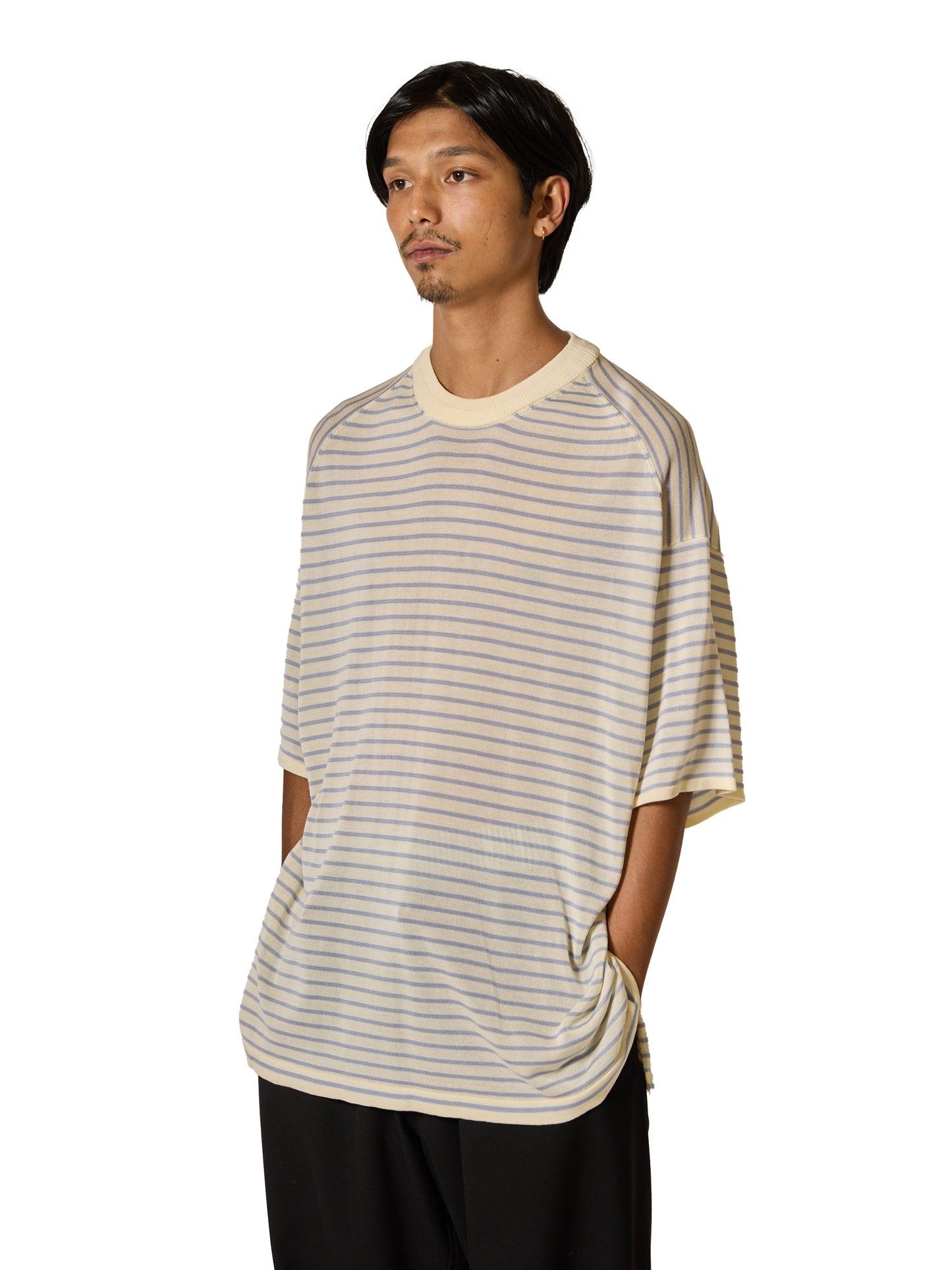 RESEARCHED SWEATER SS /RAYON MIX YARN BORDER