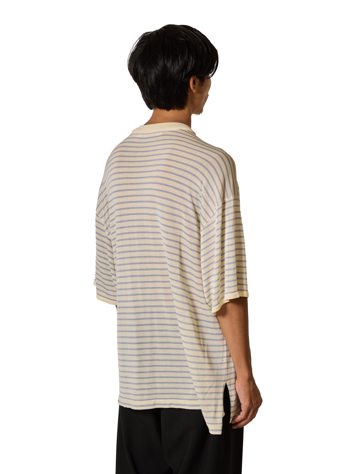 RESEARCHED SWEATER SS /RAYON MIX YARN BORDER