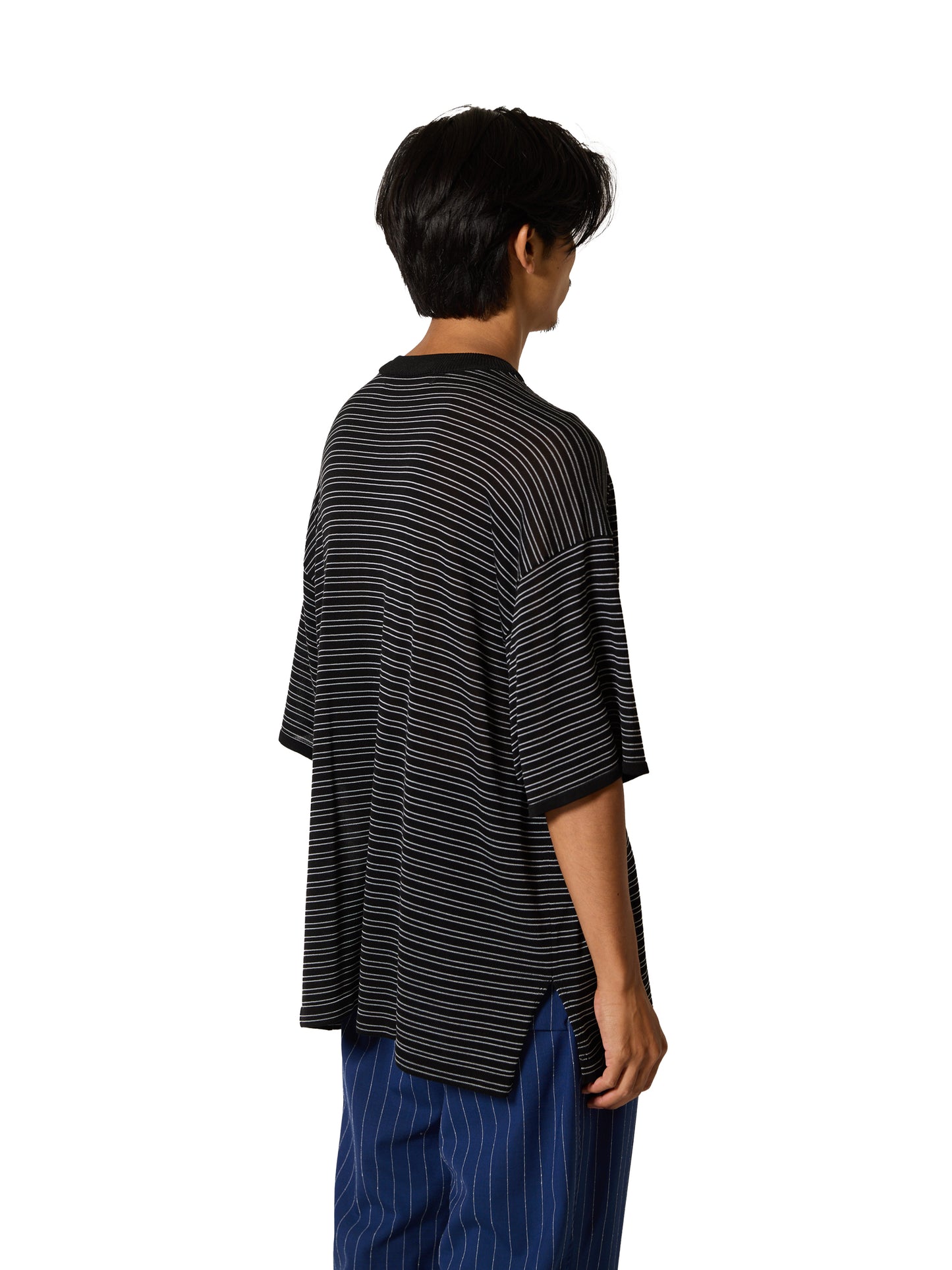 RESEARCHED SWEATER SS /RAYON MIX YARN BORDER