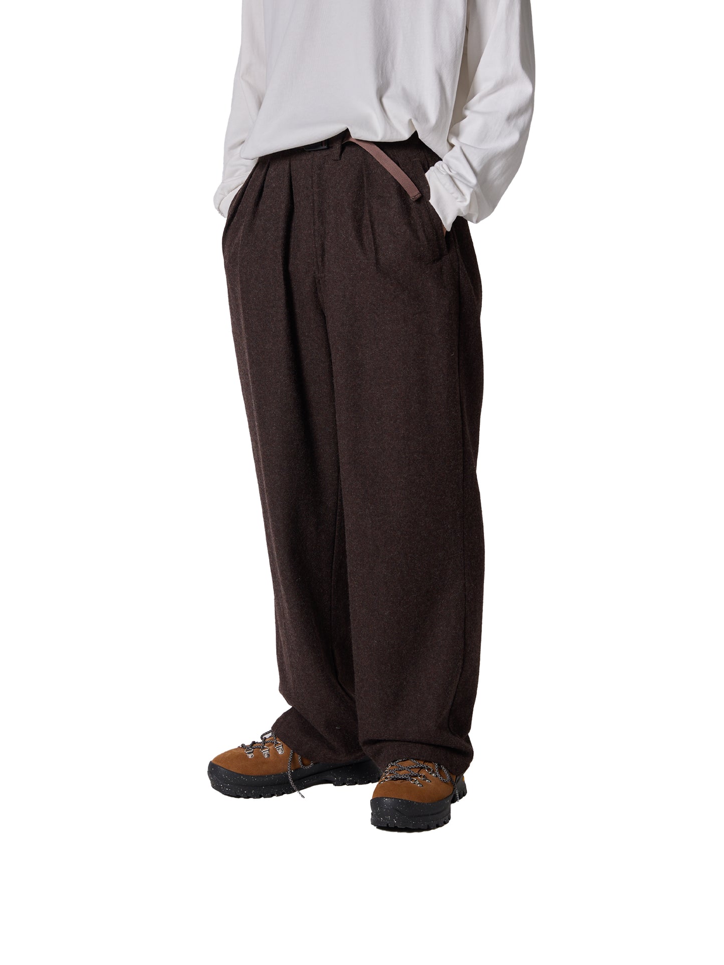 CRAFTED 3 TUCK SLACKS / WOOL MIX TWILL