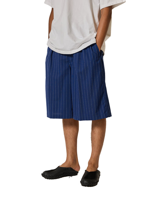 RESEARCHED 3/4 EASY SLACKS / WOOL SATIN CHALK STRIPE