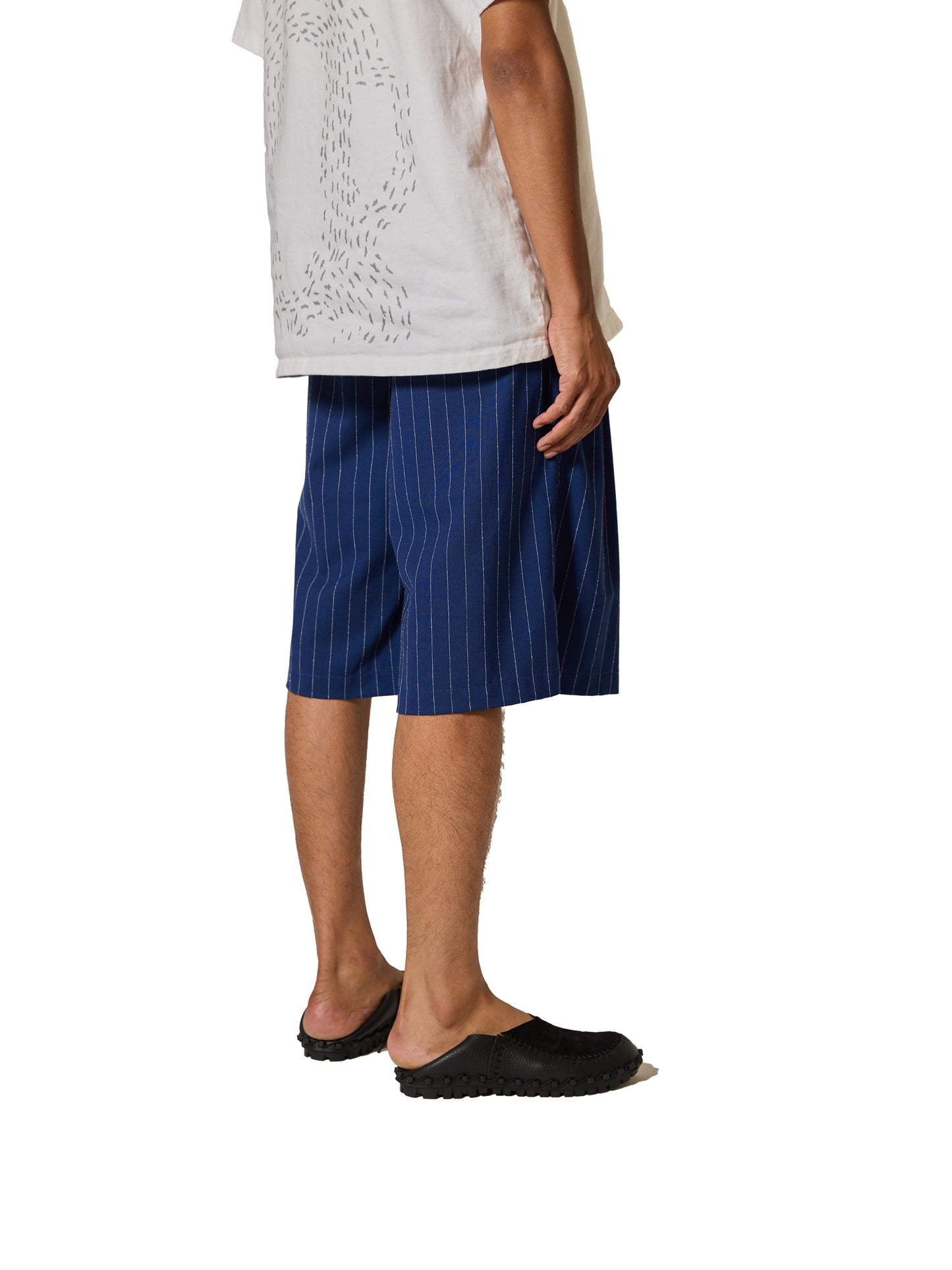 RESEARCHED 3/4 EASY SLACKS / WOOL SATIN CHALK STRIPE