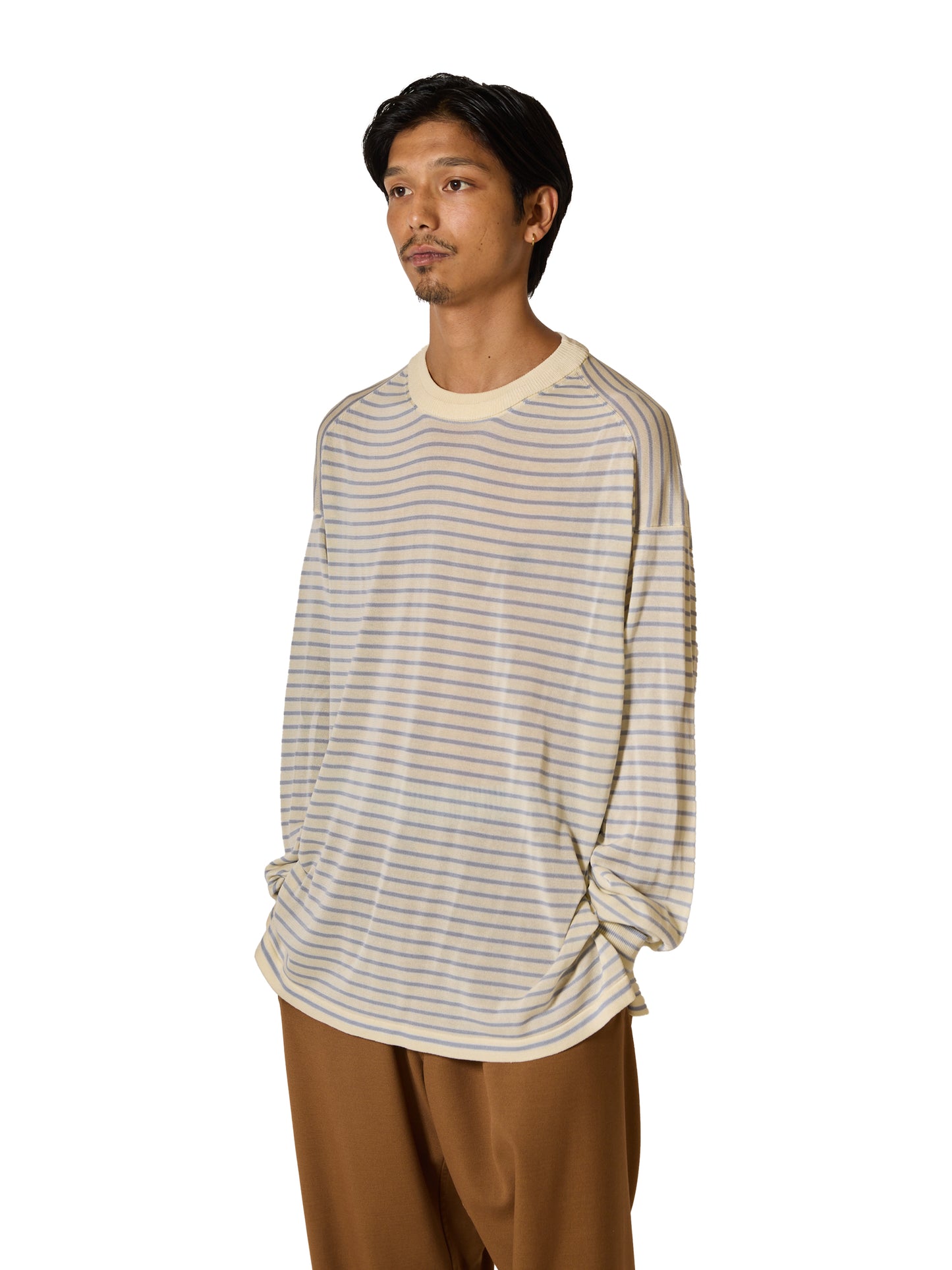 RESEARCHED SWEATER / RAYON MIX YARN BORDER
