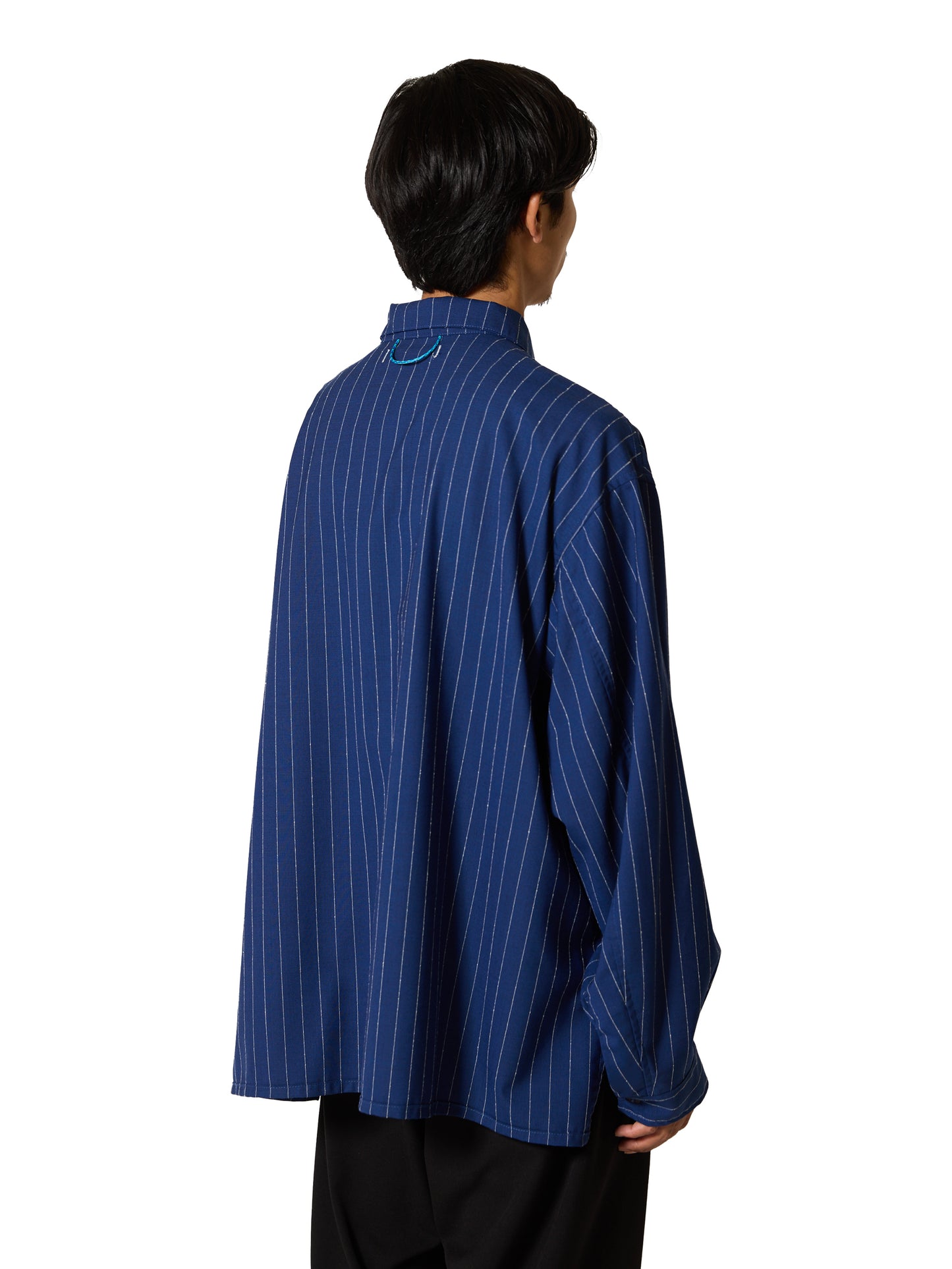 RESEARCHED HALF ZIP SHIRTS / WOOL SATIN CHALK STRIPE