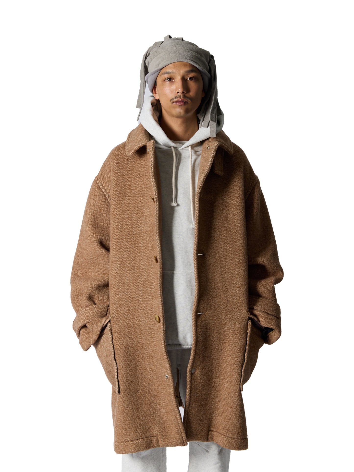 RESEARCHED CITY COAT / ALPACA MIX MELTON HERRINGBONE