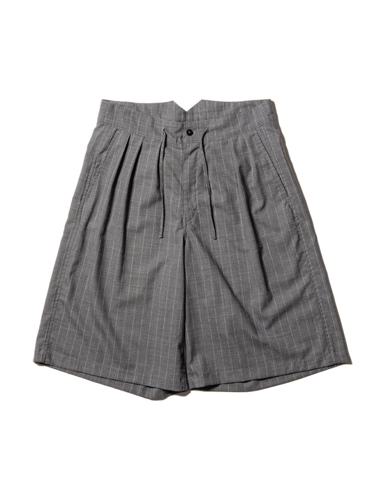RESEARCHED 3/4 EASY SLACKS / WOOL SATIN CHALK STRIPE