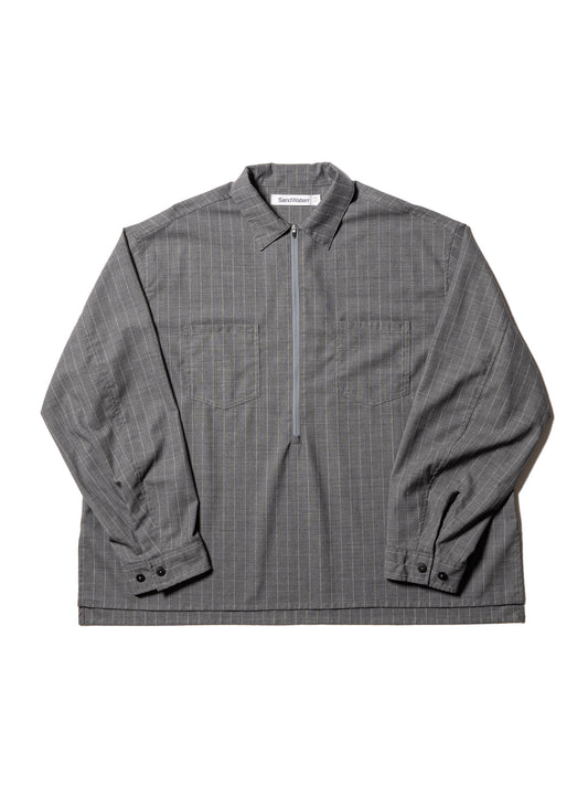 RESEARCHED HALF ZIP SHIRTS / WOOL SATIN CHALK STRIPE