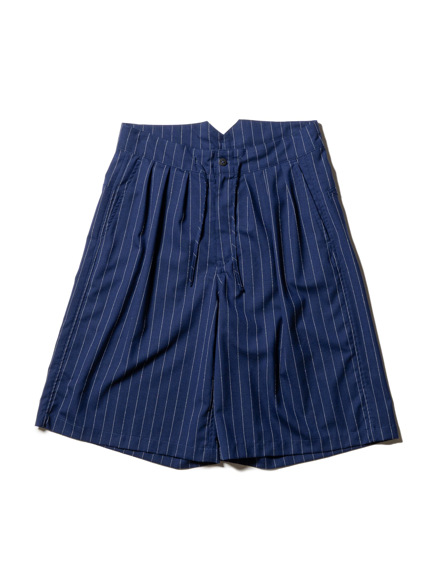 RESEARCHED 3/4 EASY SLACKS / WOOL SATIN CHALK STRIPE