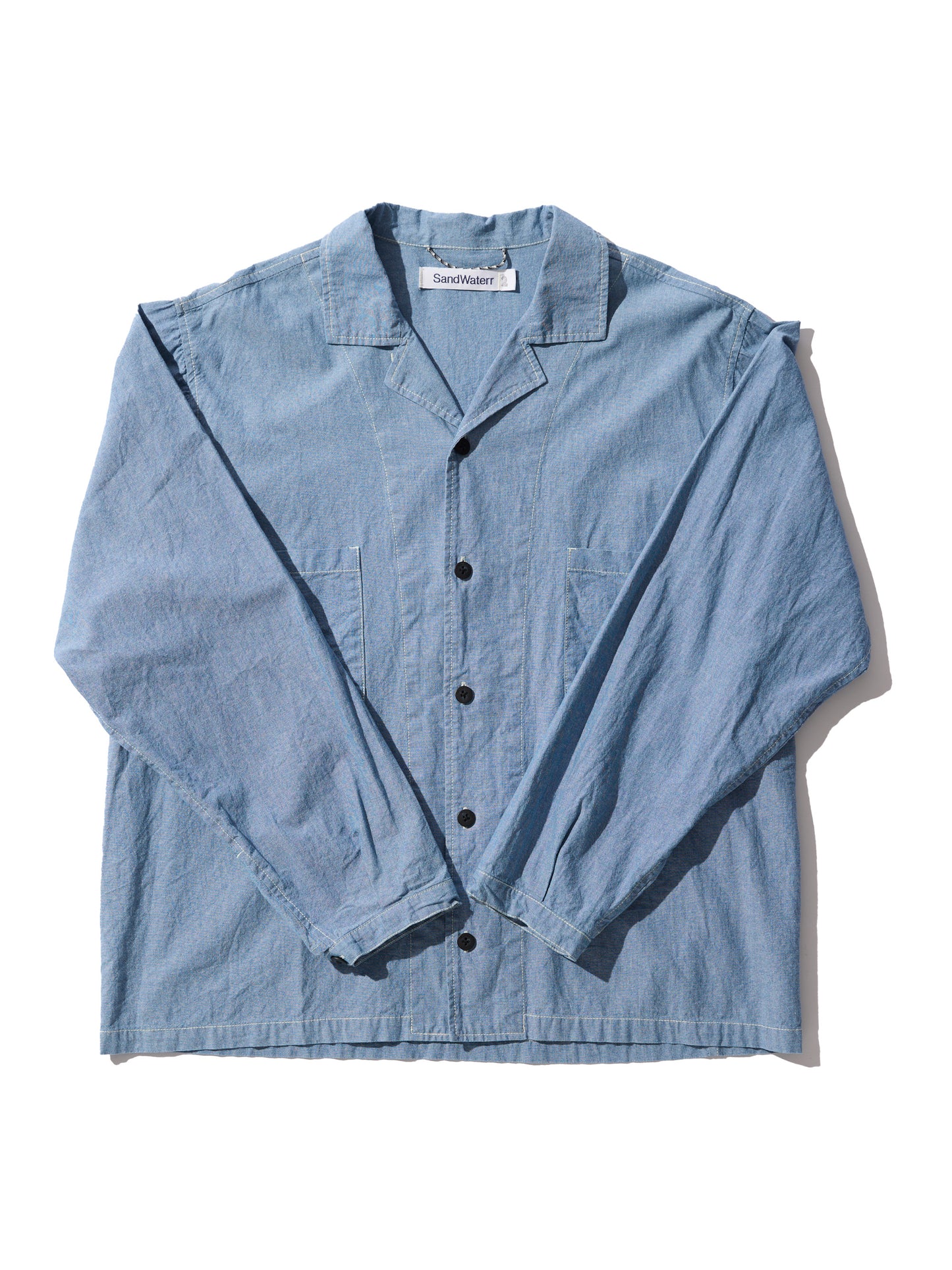 RESEARCHED OPEN COLLER SHIRT / COTTON CHAMBRAY