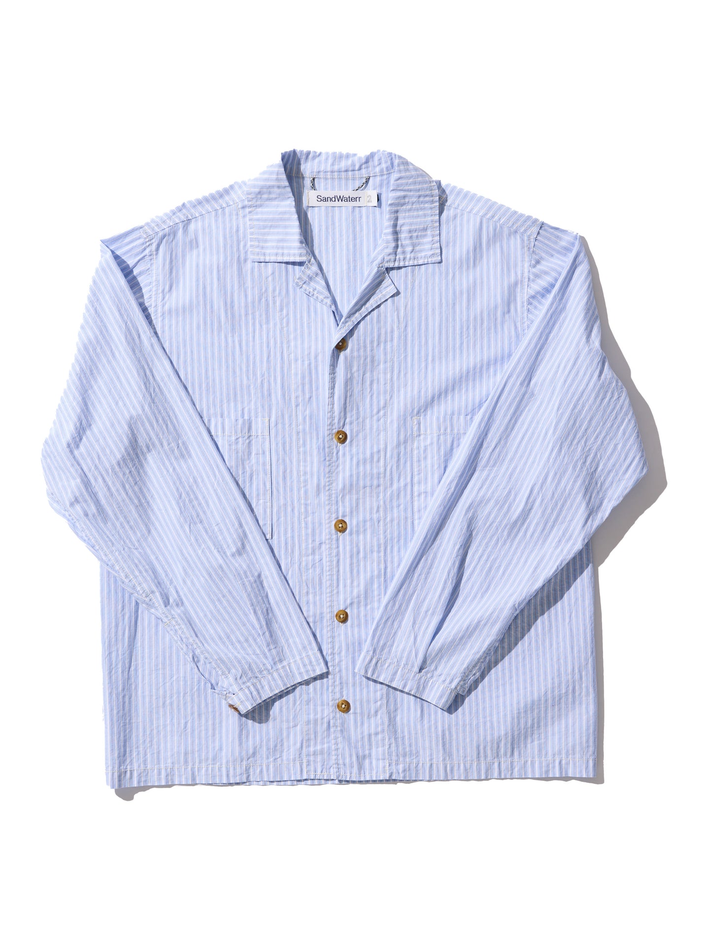 RESEARCHED OPEN COLLER SHIRT / COTTON BROAD STRIPE