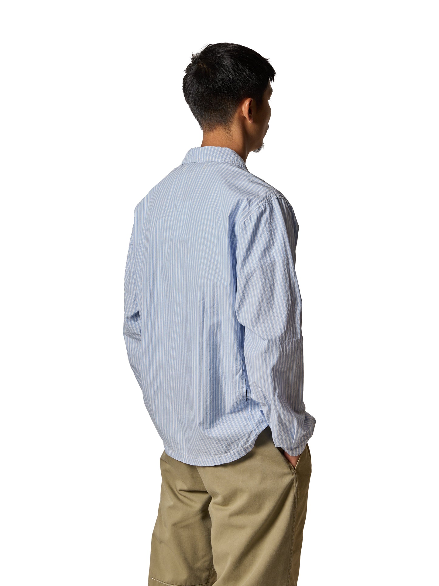 RESEARCHED OPEN COLLER SHIRT / COTTON BROAD STRIPE