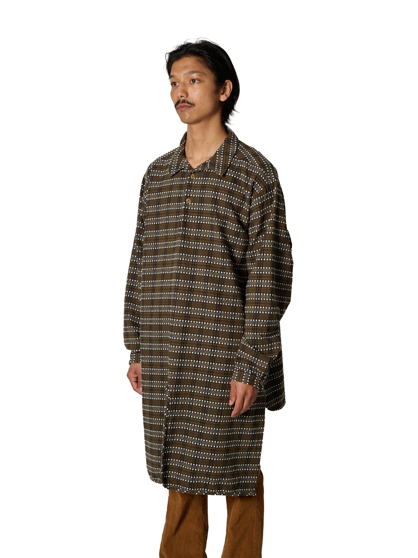 CRAFTED LONG PULLOVER / COTTON MIX FLANNEL CHECK OVERDYED