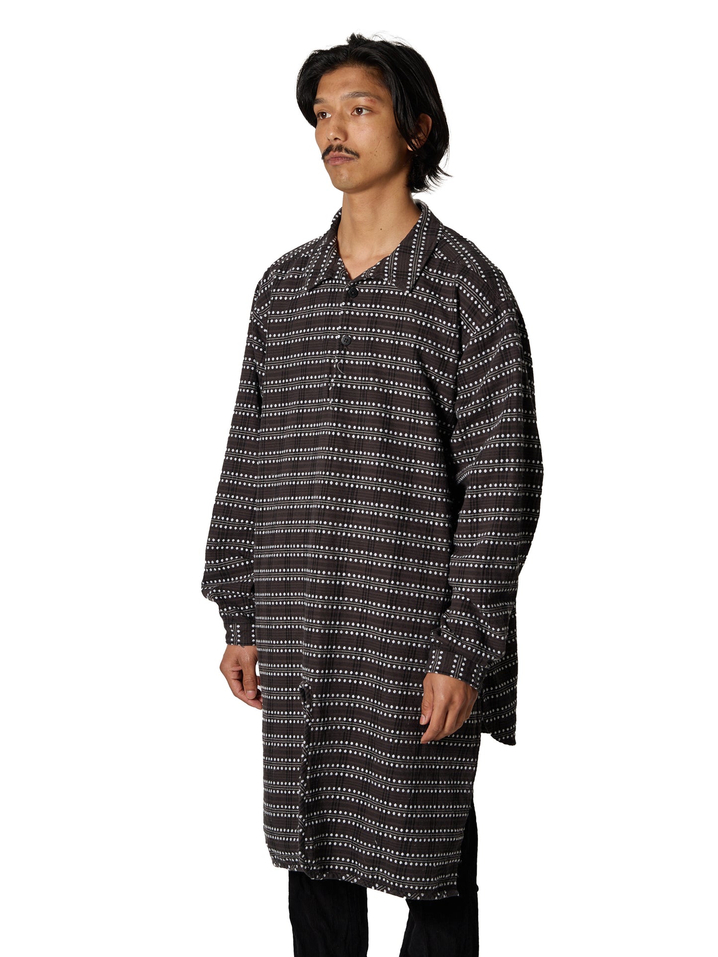 CRAFTED LONG PULLOVER / COTTON MIX FLANNEL CHECK OVERDYED