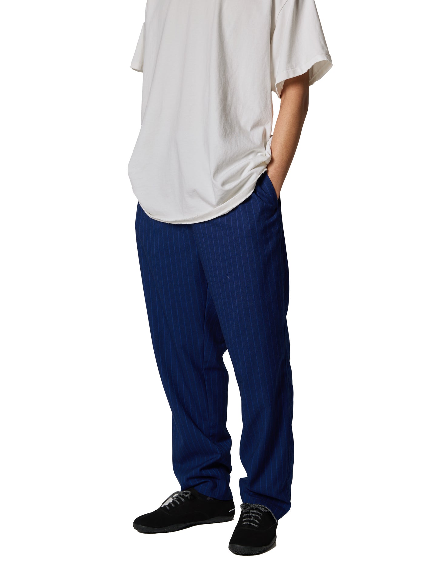 CRAFTED WIDE EASY SLACKS / POLY MIX TWILL STRIPE