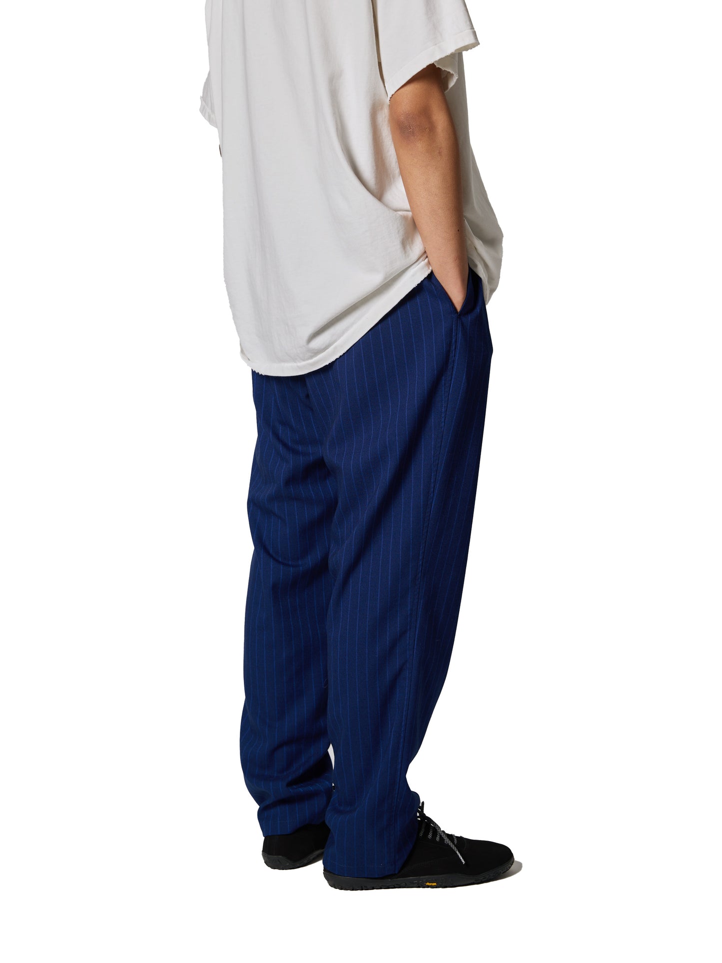 CRAFTED WIDE EASY SLACKS / POLY MIX TWILL STRIPE