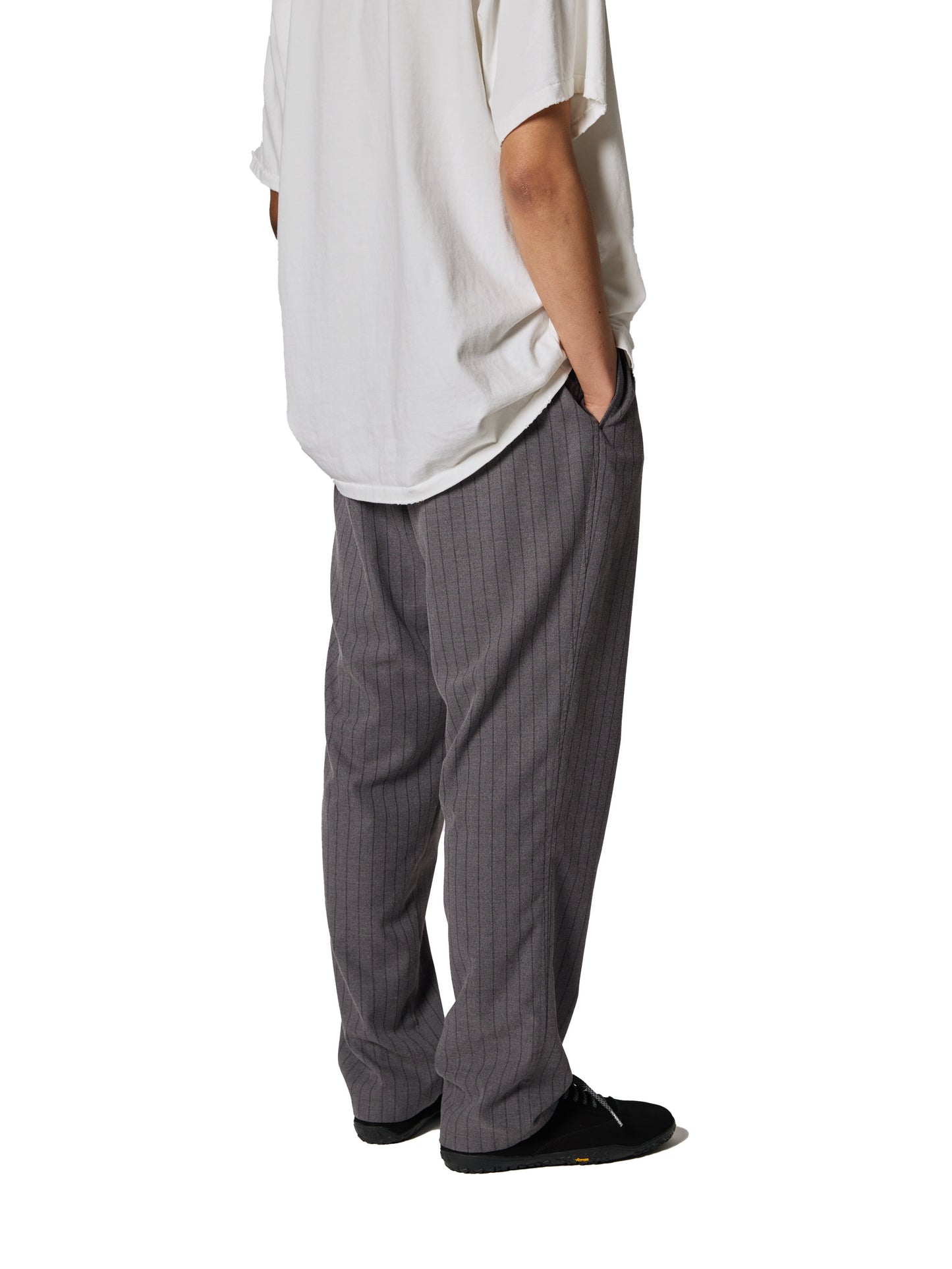 CRAFTED WIDE EASY SLACKS / POLY MIX TWILL STRIPE