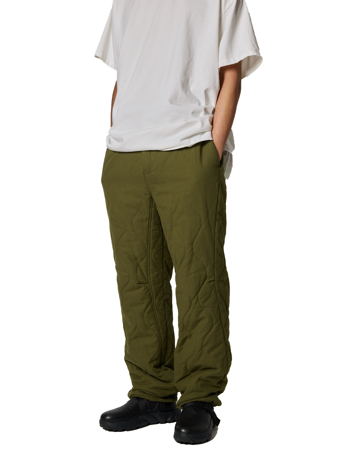 ORGANIZED EASY QUILTED PANTS / COTTON PEACH SKIN TWILL