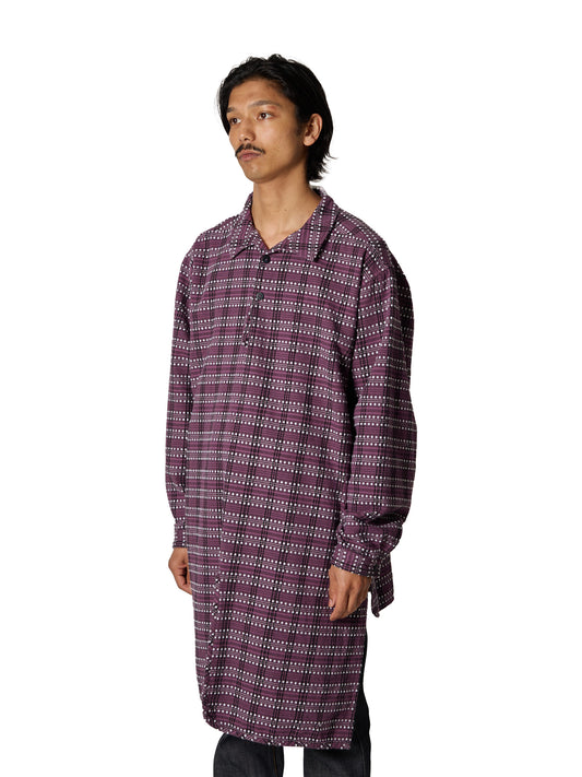 CRAFTED LONG PULLOVER / COTTON MIX FLANNEL CHECK OVERDYED
