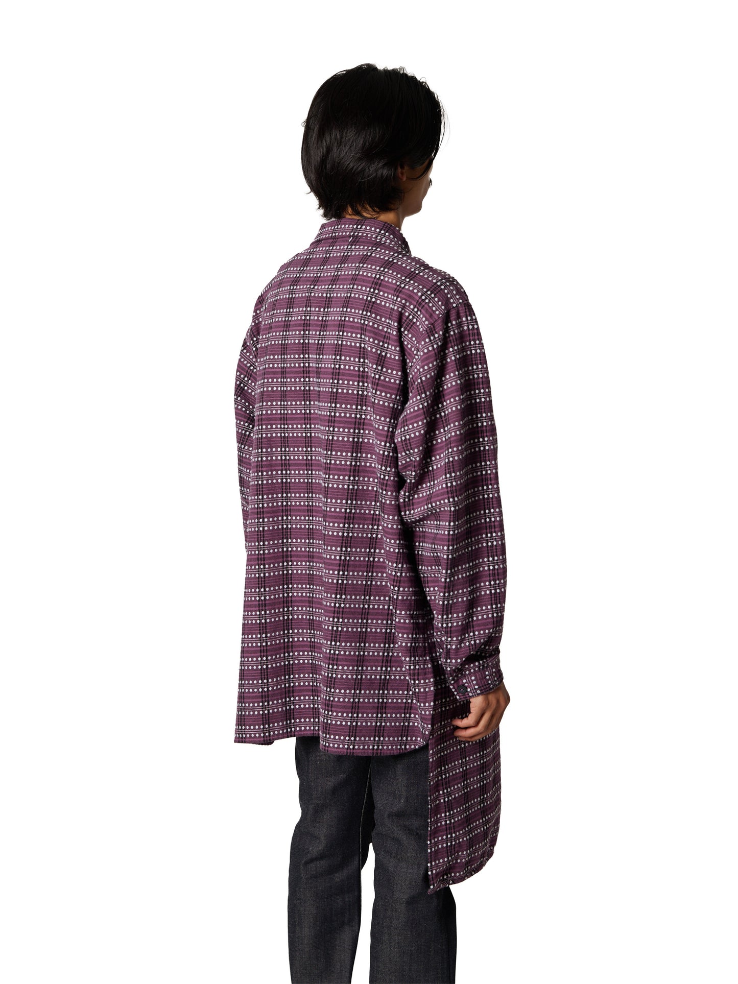 CRAFTED LONG PULLOVER / COTTON MIX FLANNEL CHECK OVERDYED