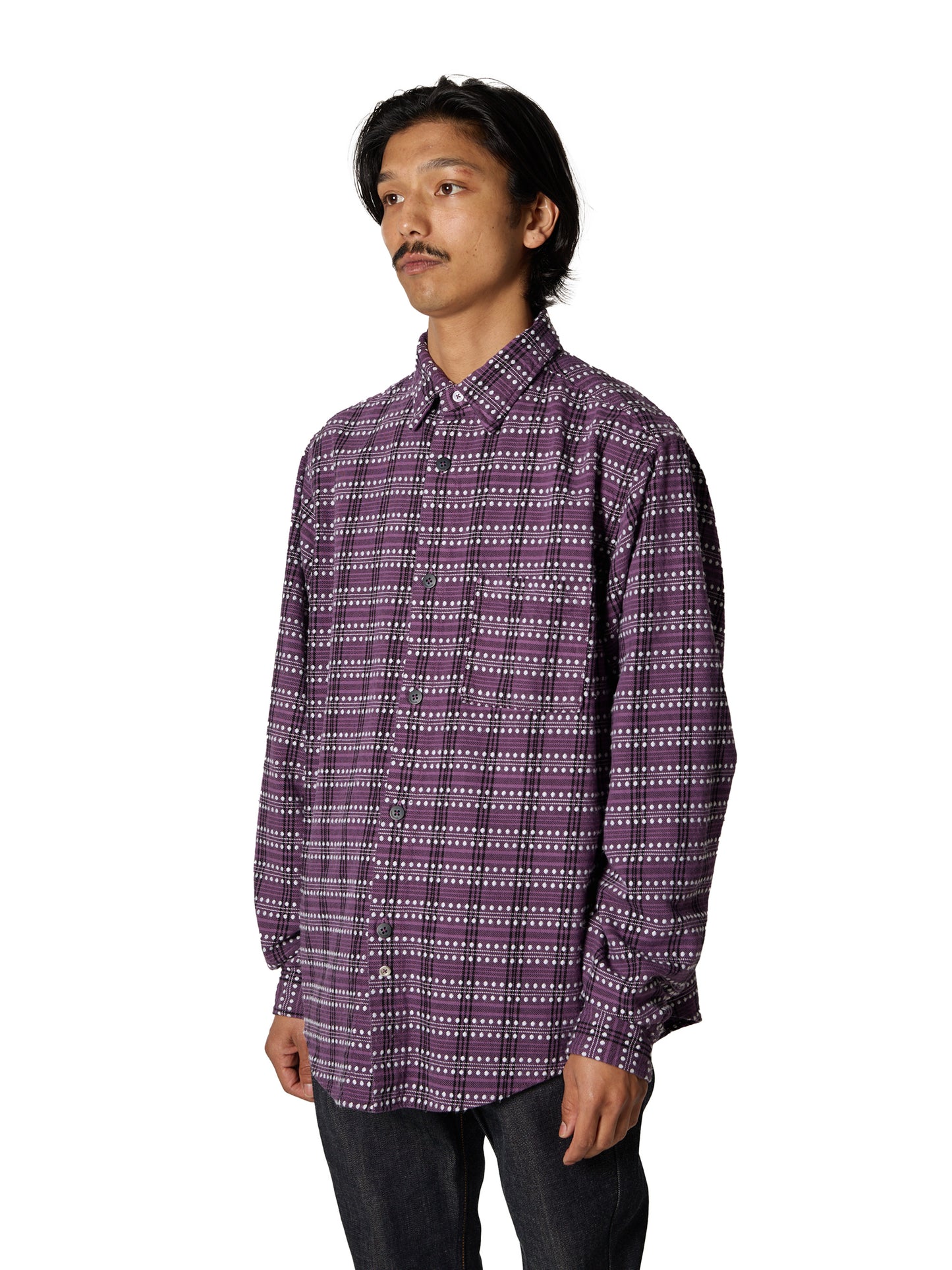 ORGANIZED B.D.SHIRT / COTTON MIX FLANNEL CHECK OVERDYED