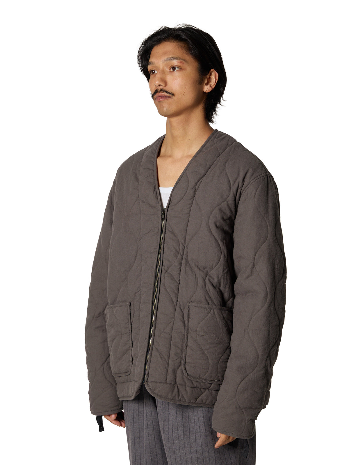 ORGANIZED QUILTED BLOUSON / COTTON PEACH SKIN TWILL